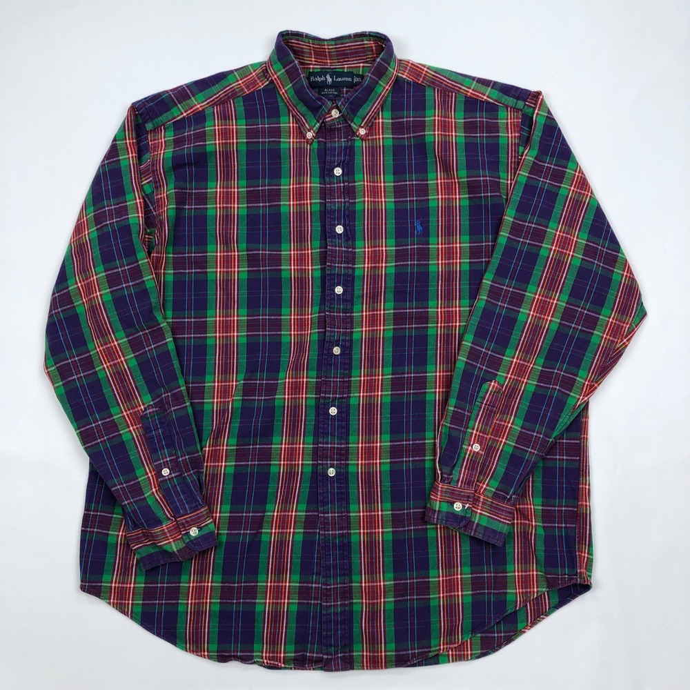 Ralph Lauren Blake Flannel Shirt Mens XL Purple Green Red Plaid Button Down Logo